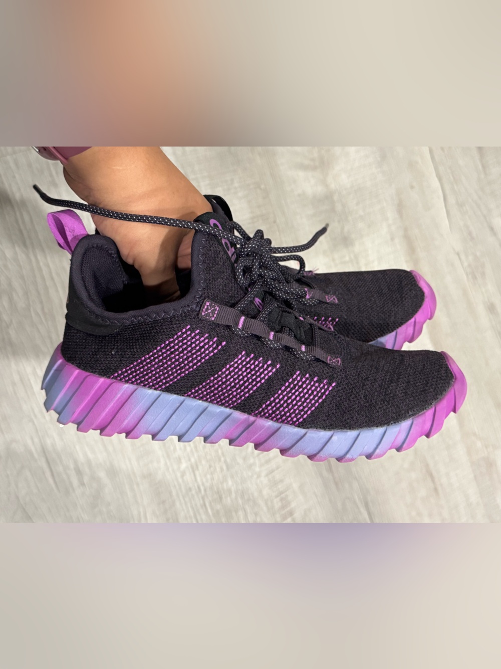 adidas Women's Black and Purple Knit Running Shoes